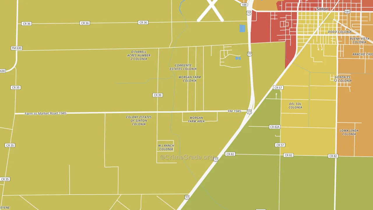 Morgan Farm, TX Map of Robbery Rates