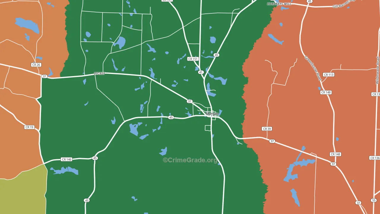 Morgan, GA Map of Robbery Rates