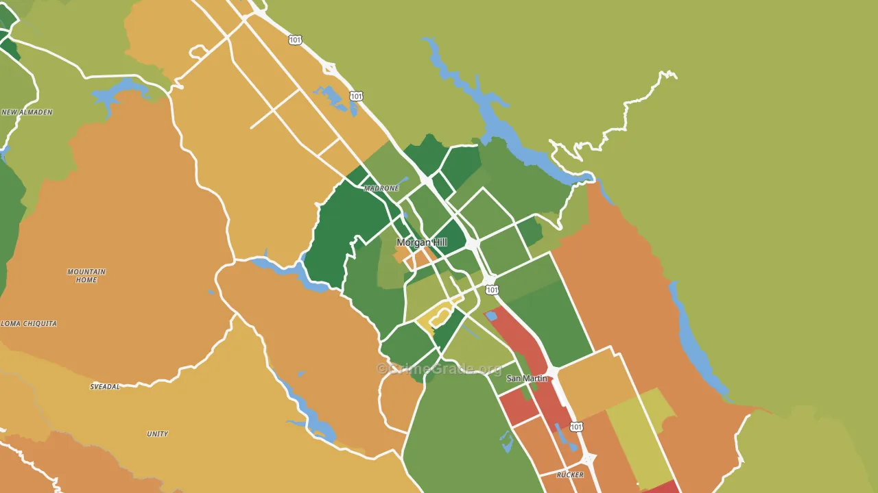Morgan Hill, CA Map of Robbery Rates