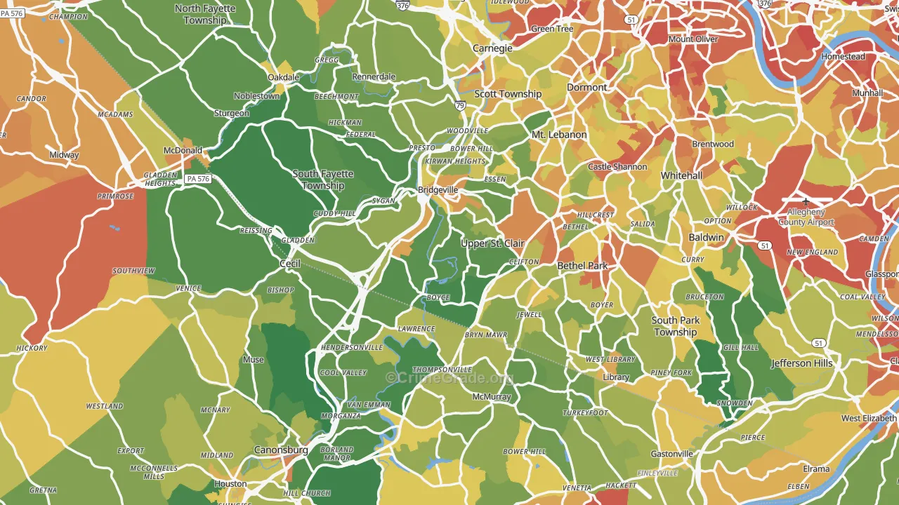 Morgan, PA Map of Robbery Rates