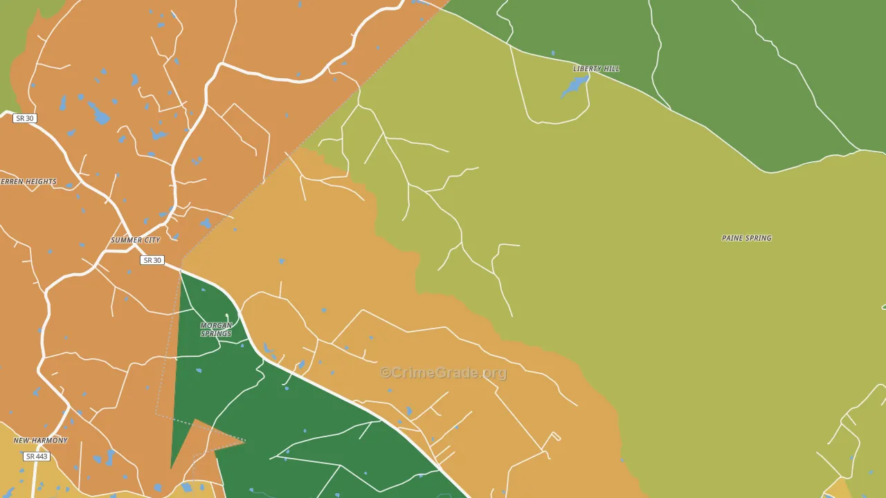 Morgan Springs, TN Map of Robbery Rates