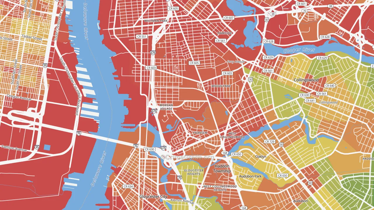 Morgan Village, Camden, NJ Map of Robbery Rates