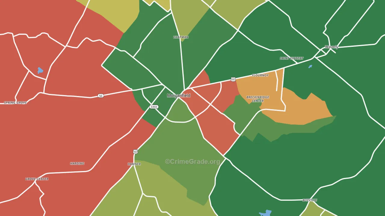 Morganfield, KY Map of Robbery Rates