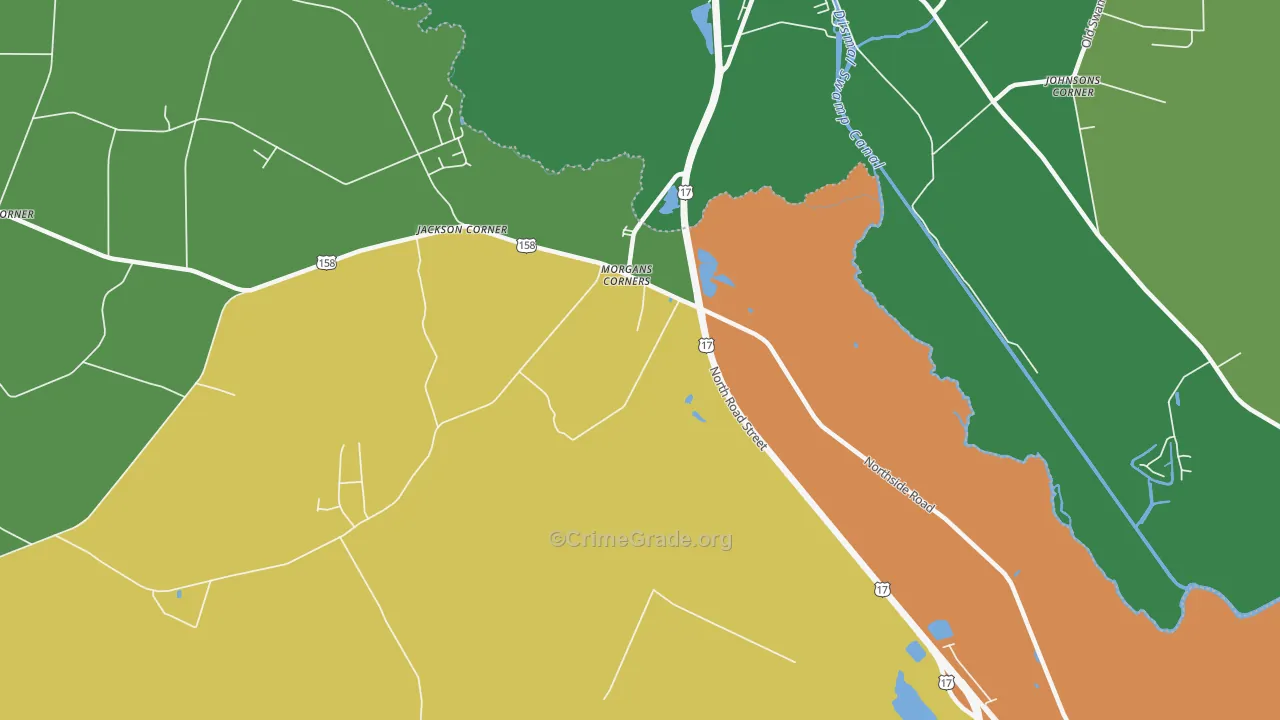 Morgans Corners, NC Map of Robbery Rates