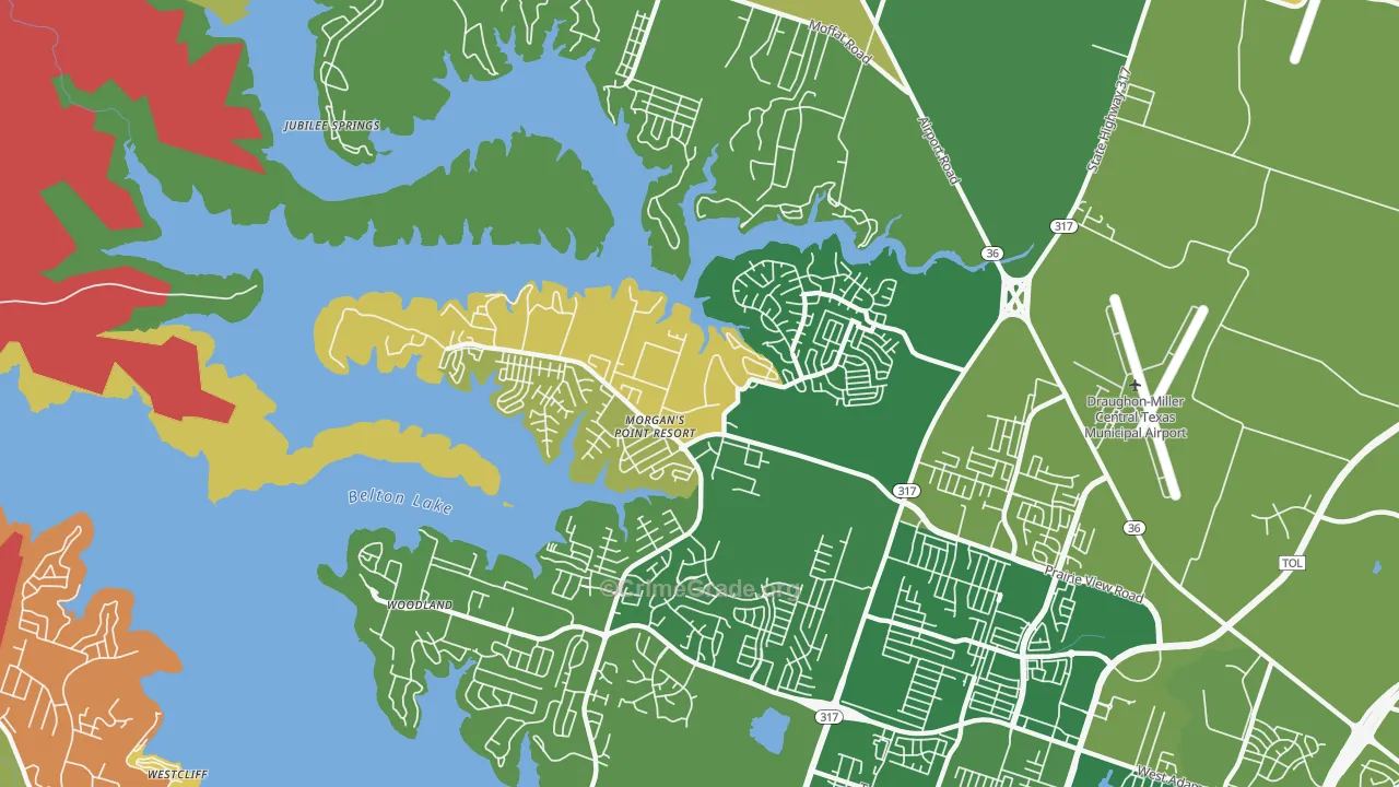 Morgans Point Resort, TX Map of Robbery Rates
