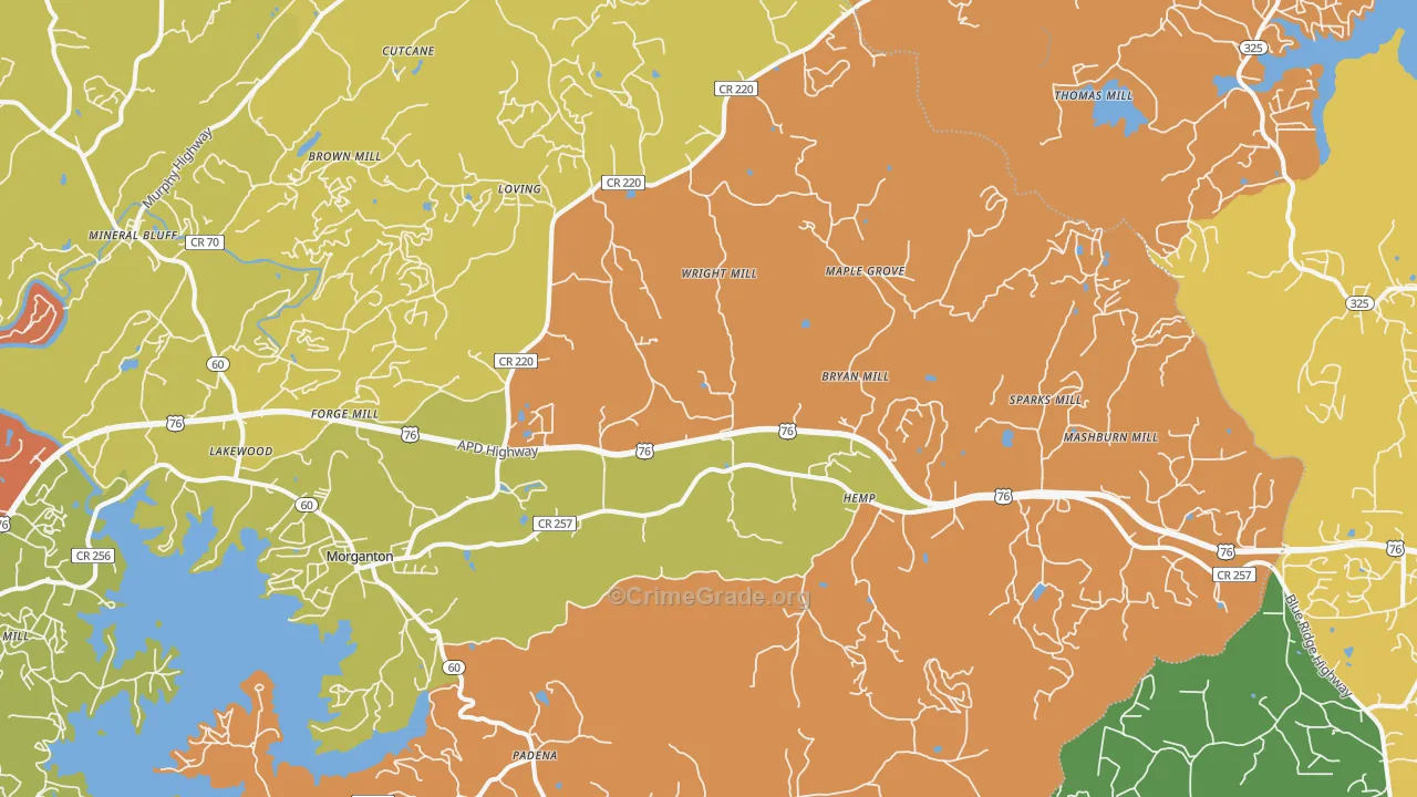 Morganton, GA Map of Robbery Rates