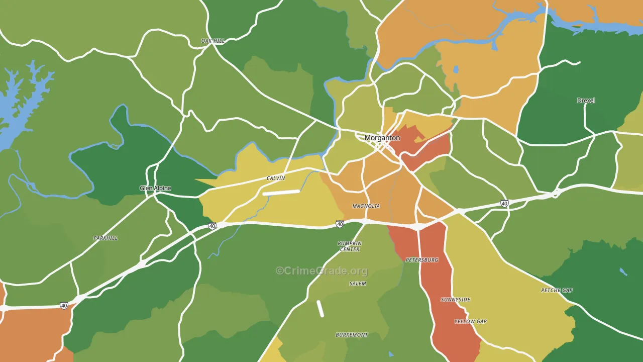 Morganton, NC Map of Robbery Rates