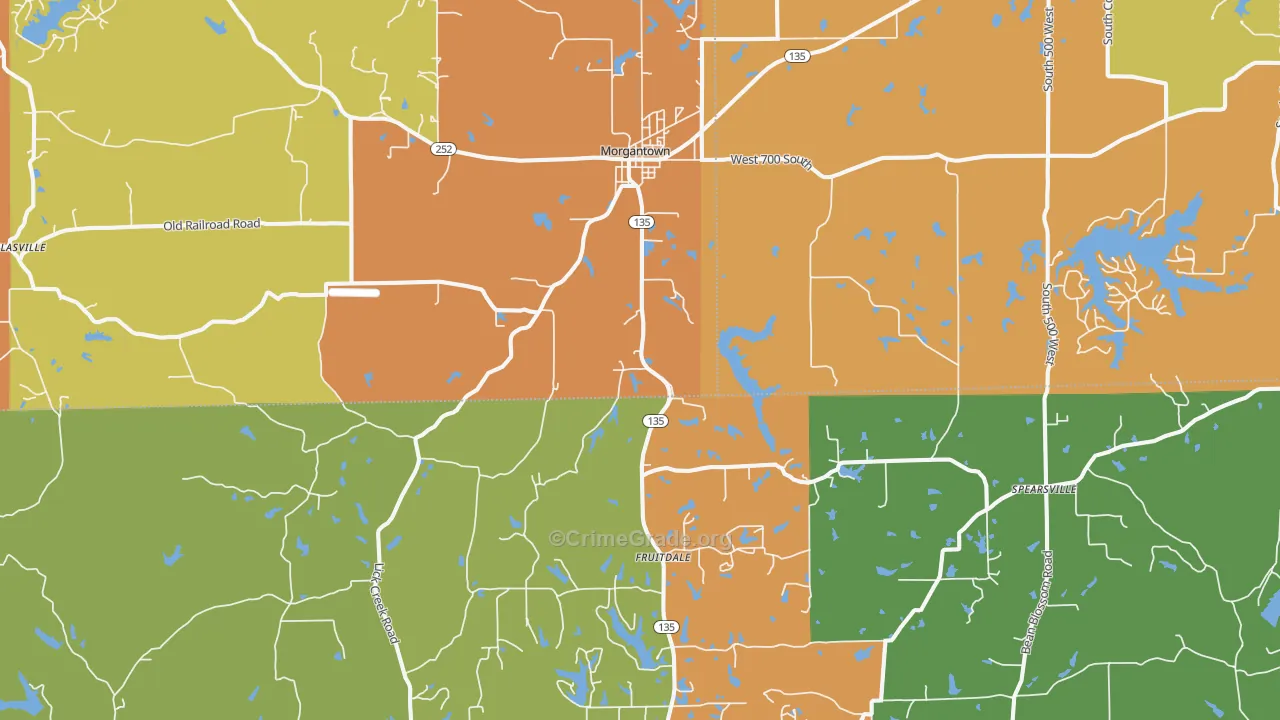 Morgantown, IN Map of Robbery Rates