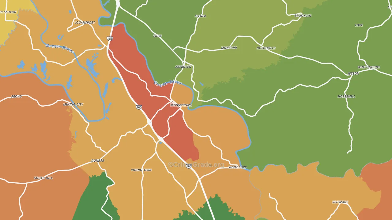 Morgantown, KY Map of Robbery Rates
