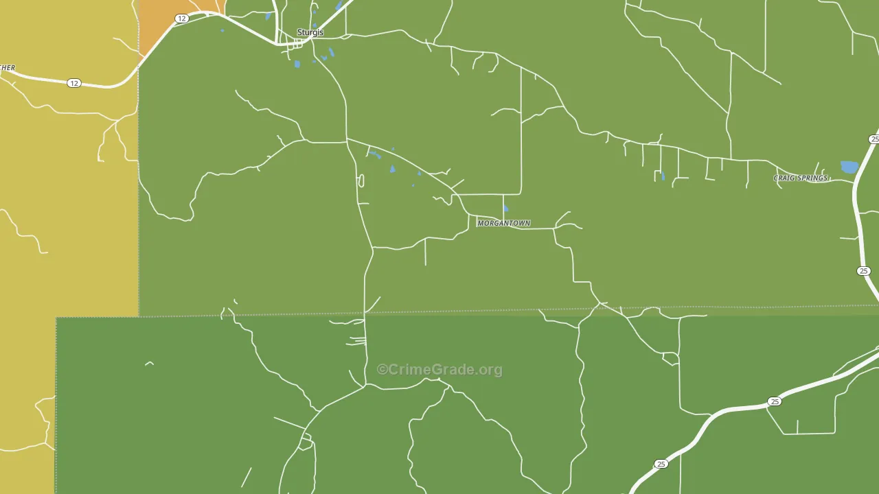 Morgantown, MS Map of Robbery Rates