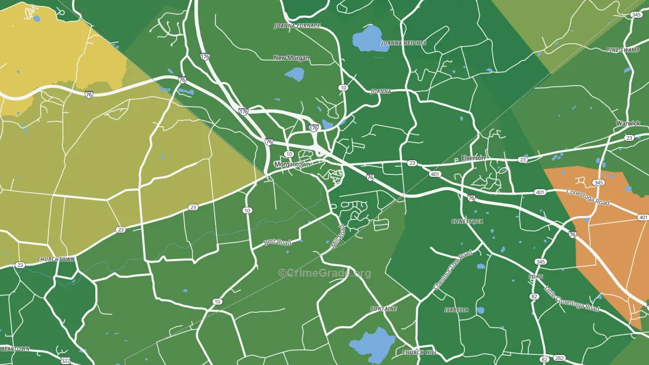 Morgantown, PA Map of Robbery Rates
