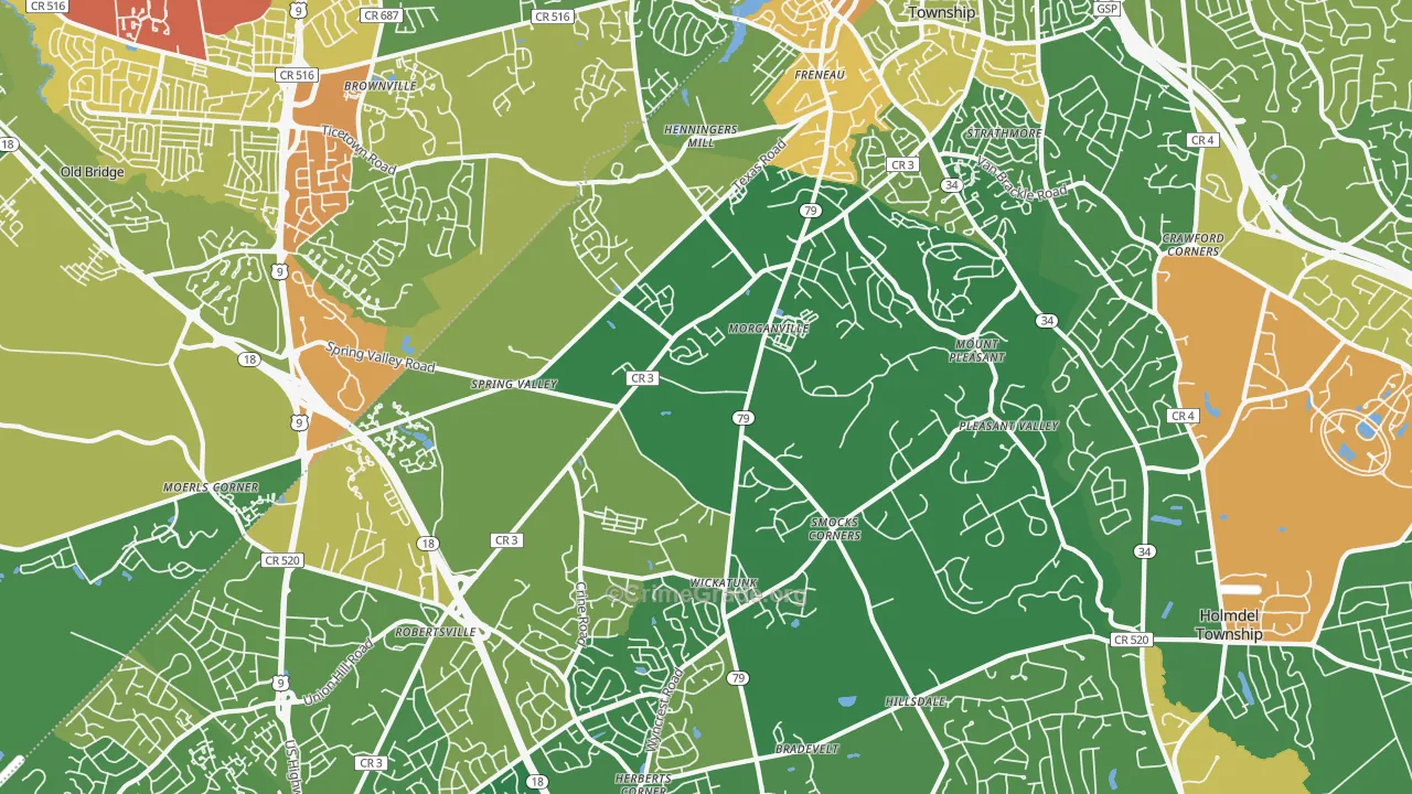 Morganville, NJ Map of Robbery Rates