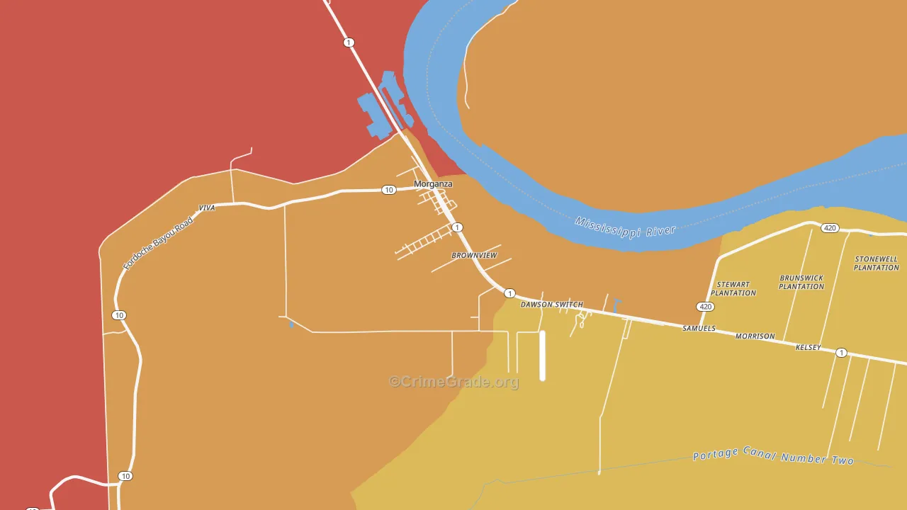 Morganza, LA Map of Robbery Rates