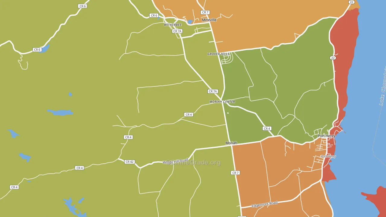 Moriah Center, NY Map of Robbery Rates