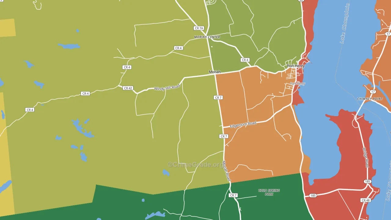 Moriah, NY Map of Robbery Rates