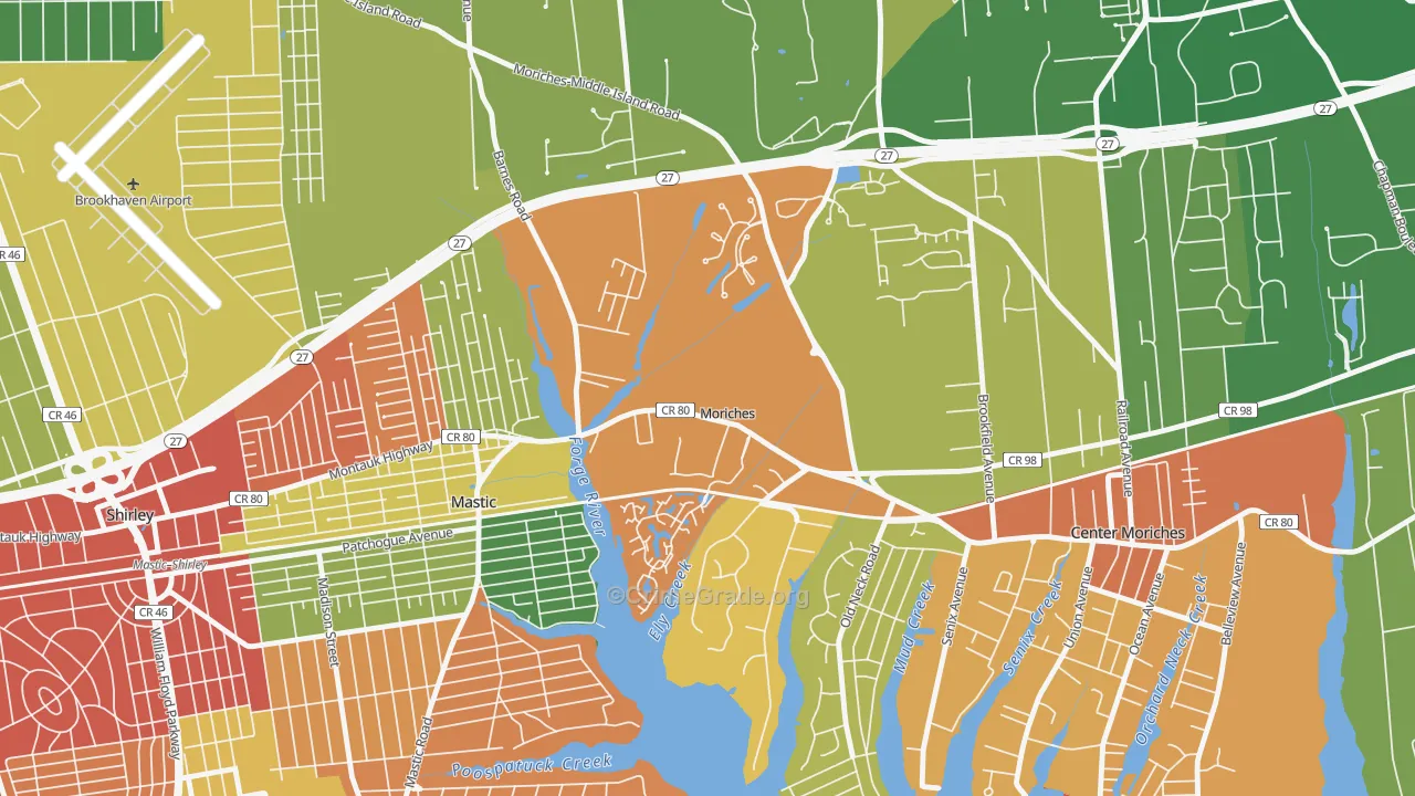 Moriches, NY Map of Robbery Rates