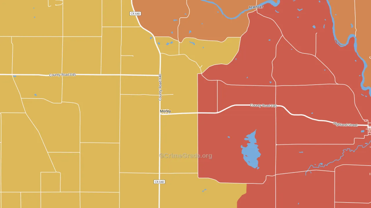 Morley, IA Map of Robbery Rates