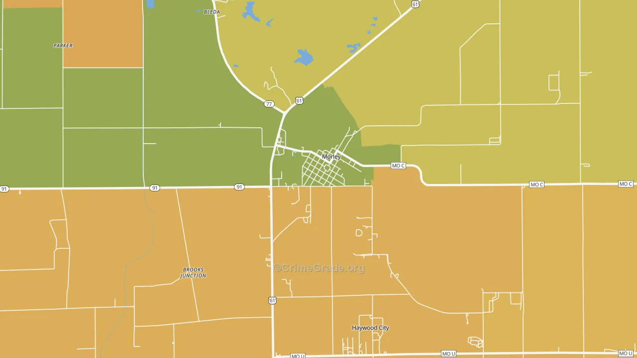 Morley, MO Map of Robbery Rates