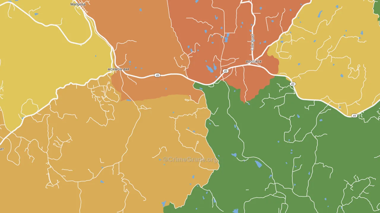 Mormon Bar, CA Map of Robbery Rates