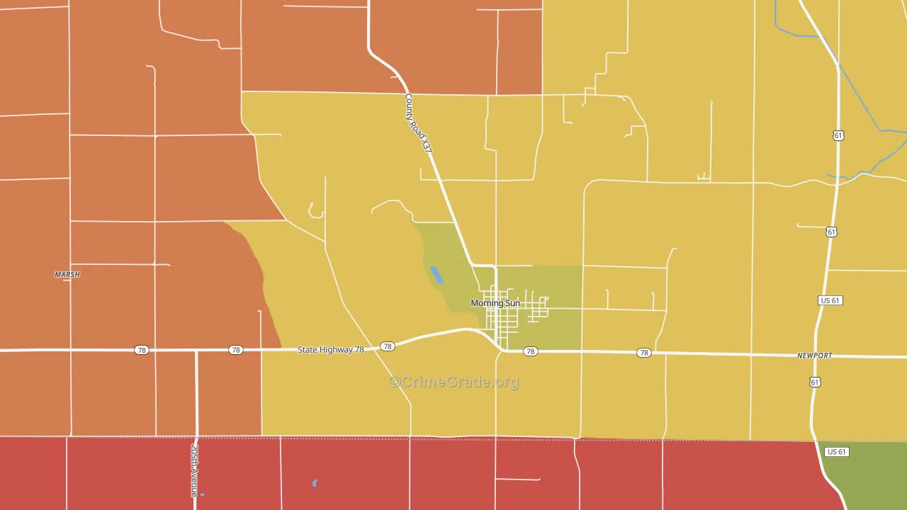 Morning Sun, IA Map of Robbery Rates