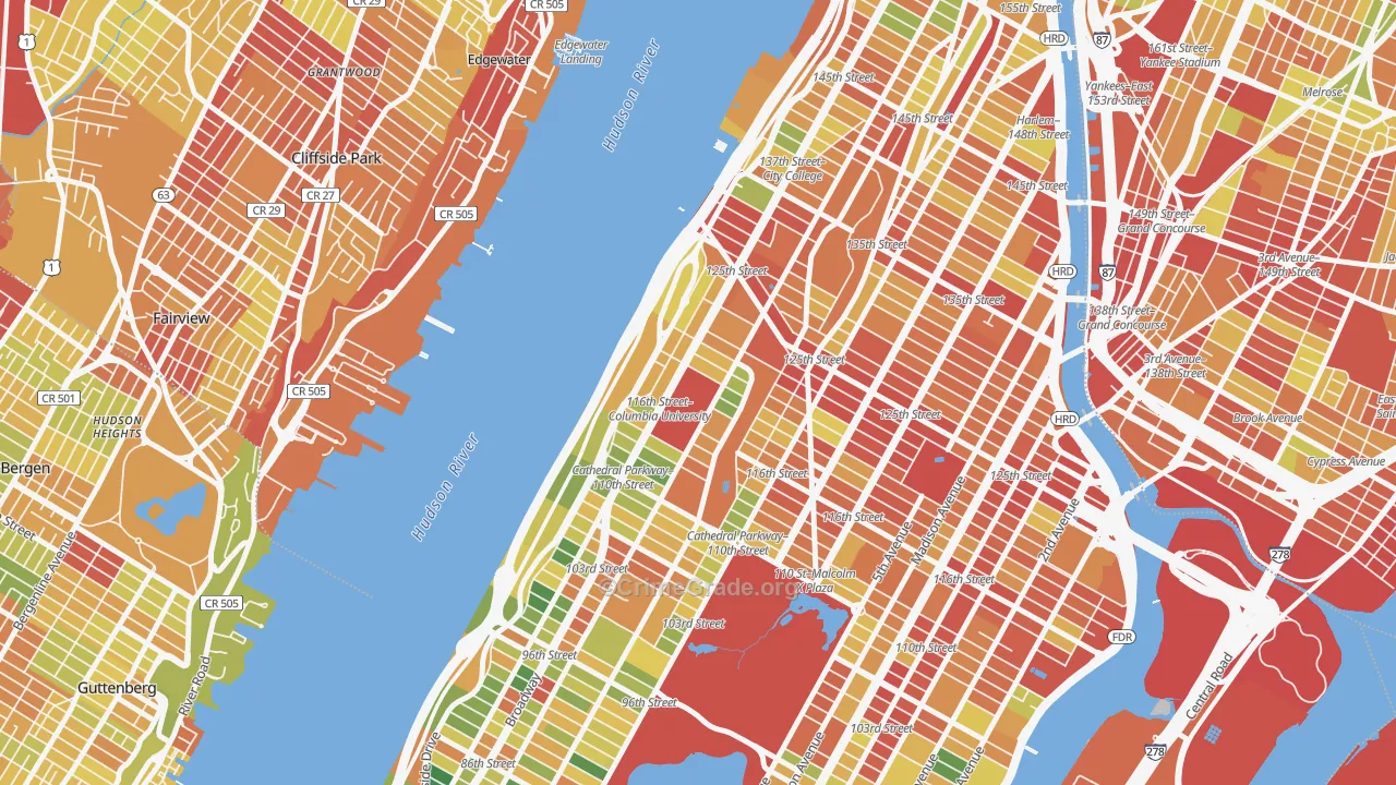 Morningside Heights, Manhattan, NY Map of Robbery Rates