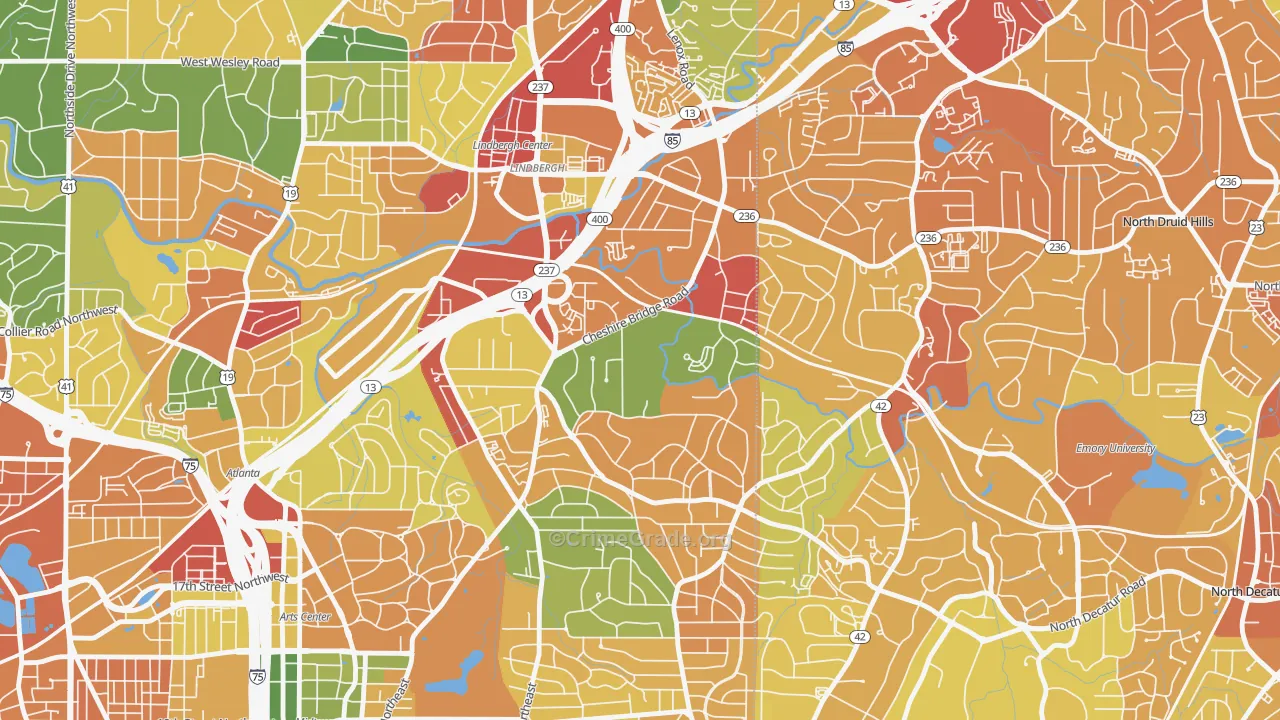 Morningside-Lenox Park, Atlanta, GA Map of Robbery Rates