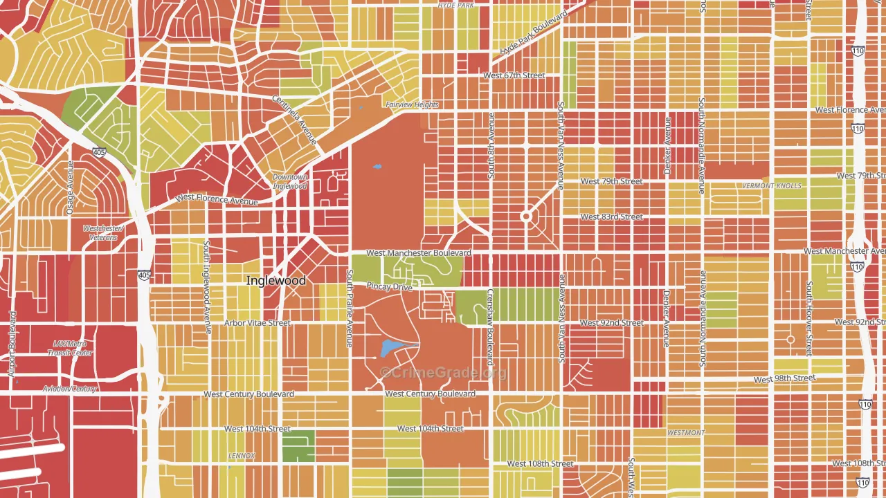 Morningside Park, Inglewood, CA Map of Robbery Rates