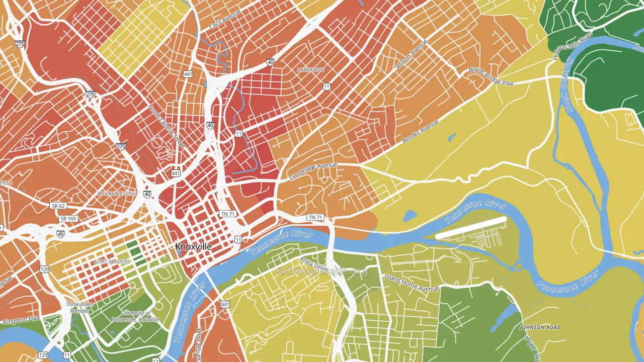 Mornngside, Knoxville, TN Map of Robbery Rates