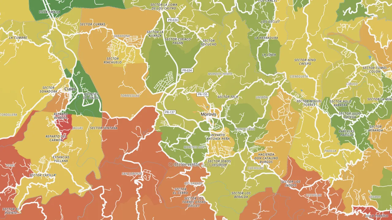 Morovis Municipio, PR Map of Robbery Rates