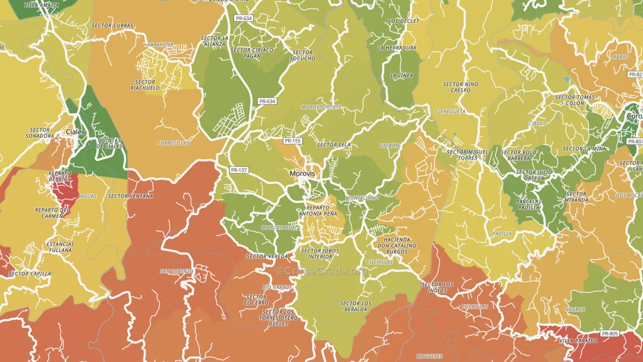 Morovis, PR Map of Robbery Rates