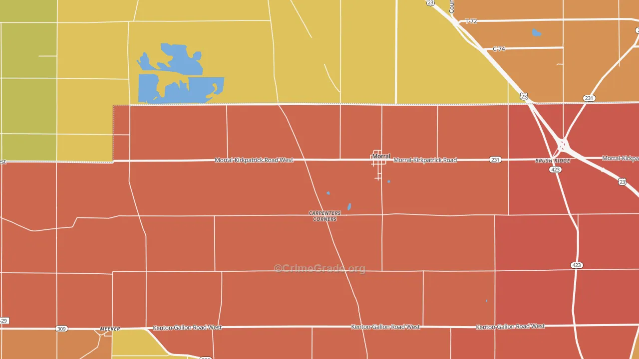 Morral, OH Map of Robbery Rates