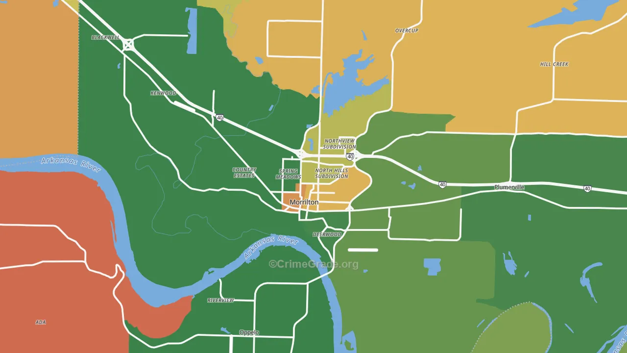 Morrilton, AR Map of Robbery Rates