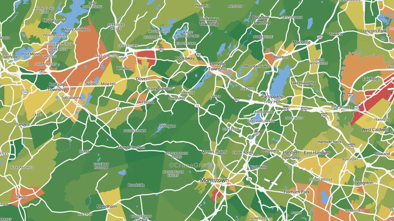 Morris County, NJ Map of Robbery Rates