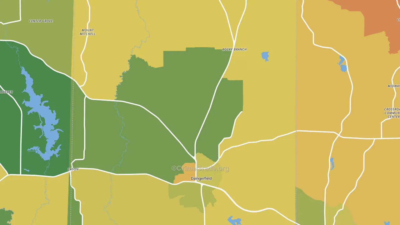 Morris County, TX Map of Robbery Rates