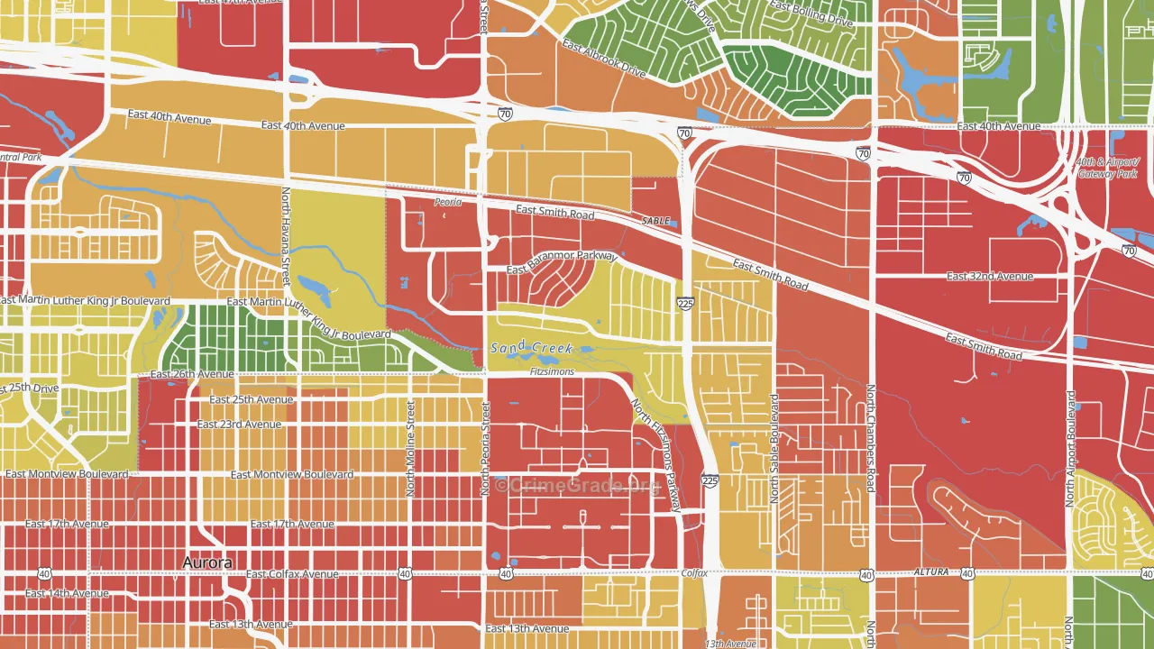 Morris Heights, Aurora, CO Map of Robbery Rates
