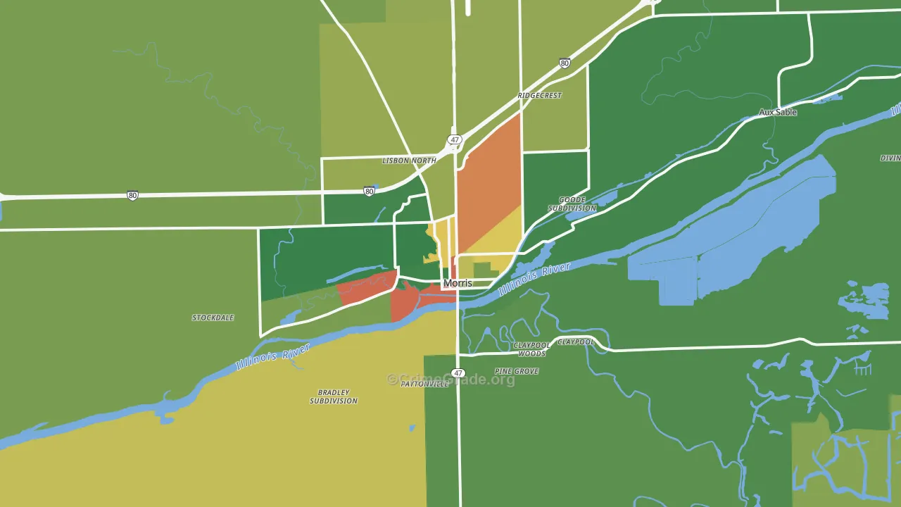 Morris, IL Map of Robbery Rates