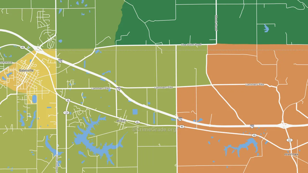 Morris, IN Map of Robbery Rates