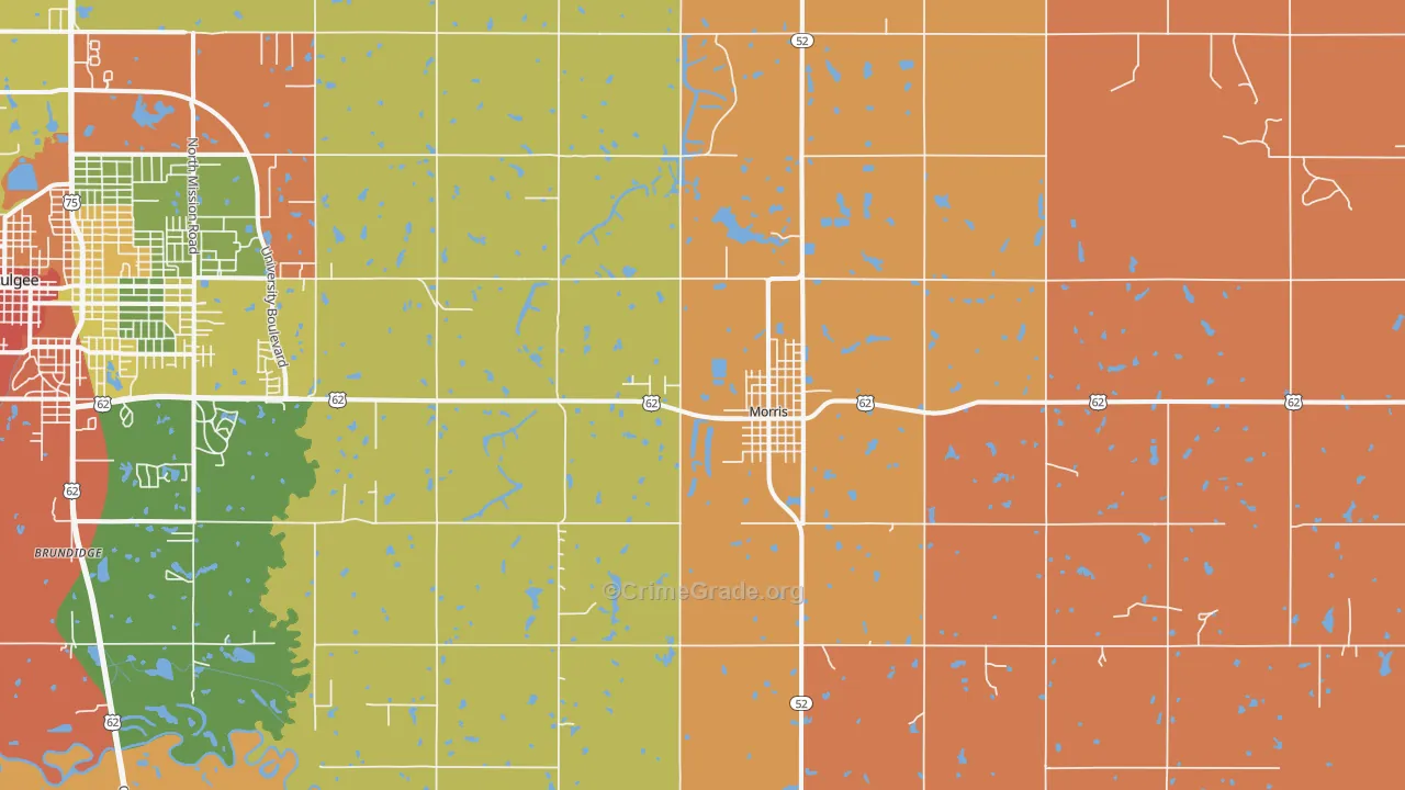 Morris, OK Map of Robbery Rates