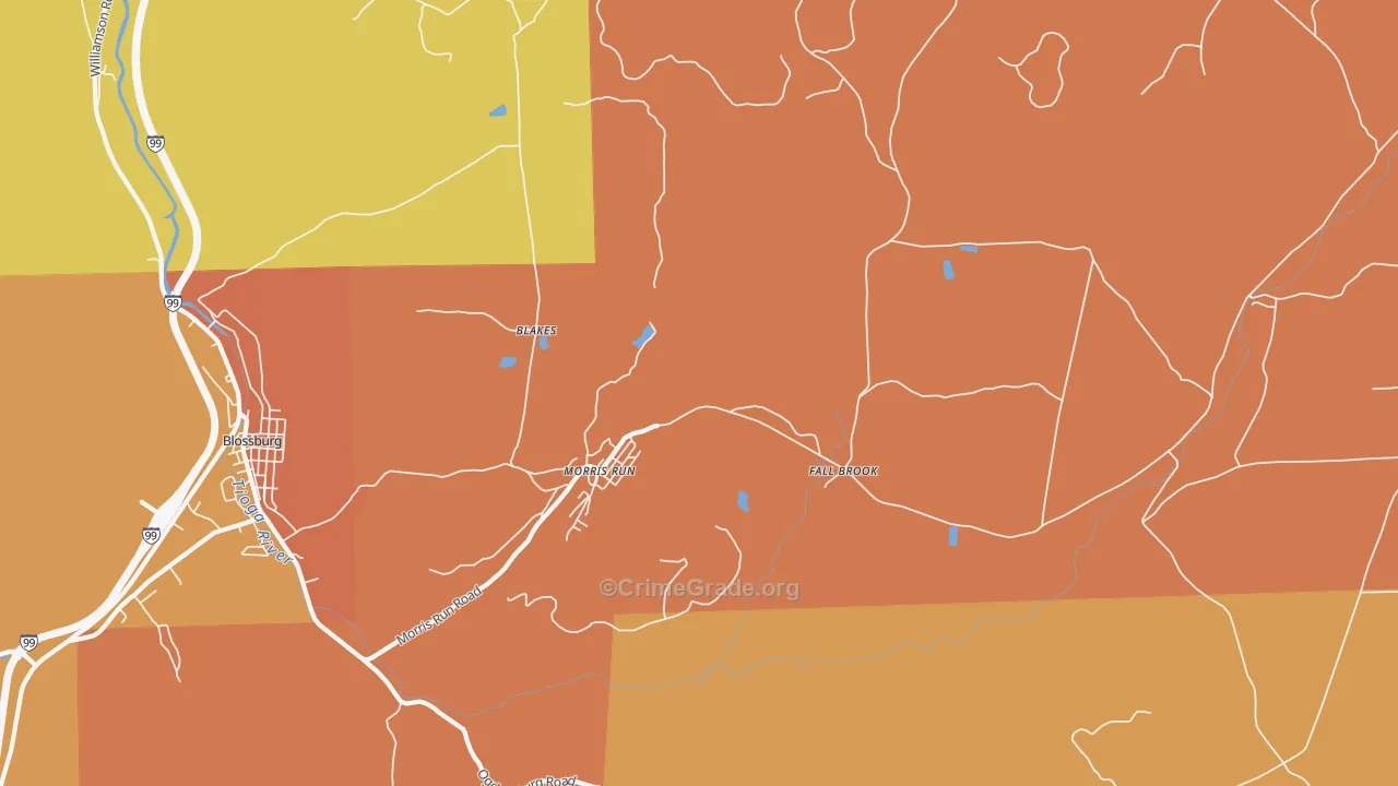Morris Run, PA Map of Robbery Rates