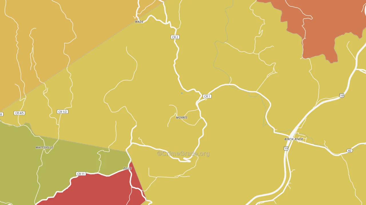 Morris, WV Map of Robbery Rates