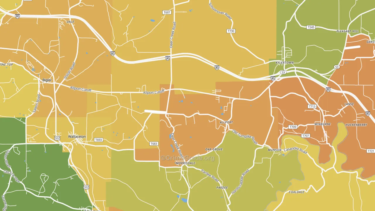Morrisdale, PA Map of Robbery Rates