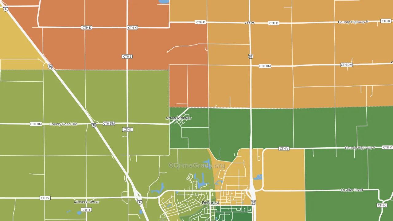 Morrisonville, WI Map of Robbery Rates