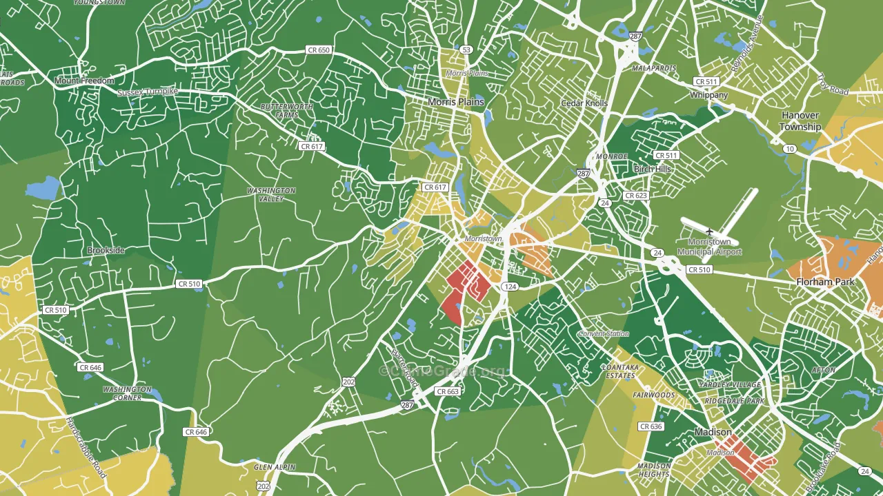 Morristown, NJ Map of Robbery Rates