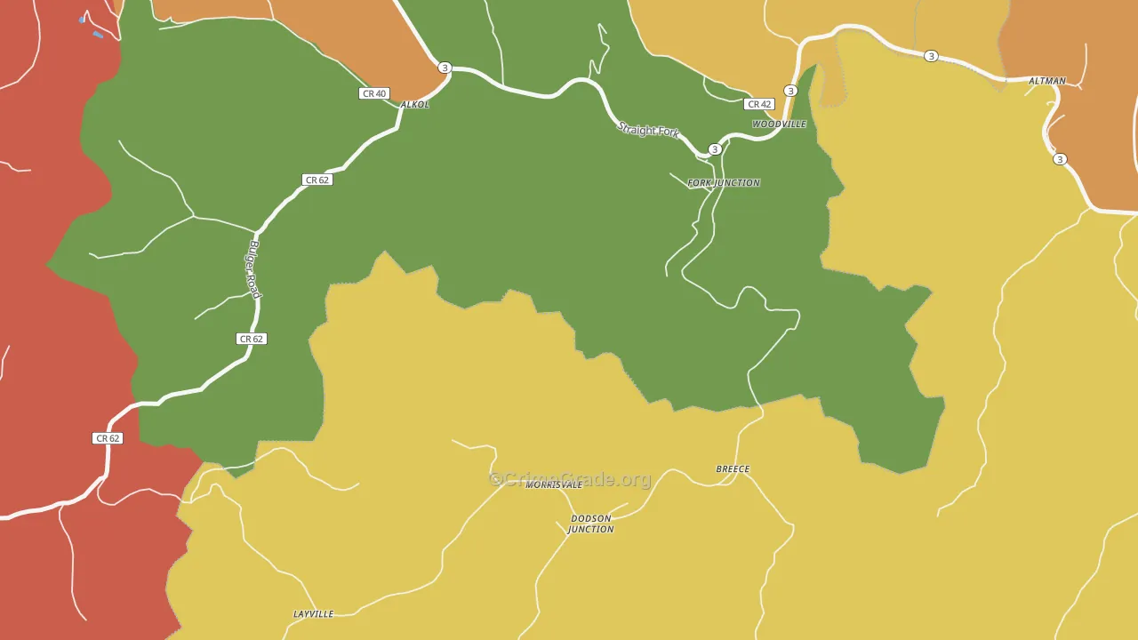 Morrisvale, WV Map of Robbery Rates