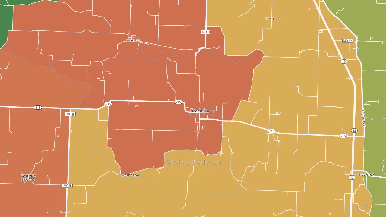 Morrisville, MO Map of Robbery Rates