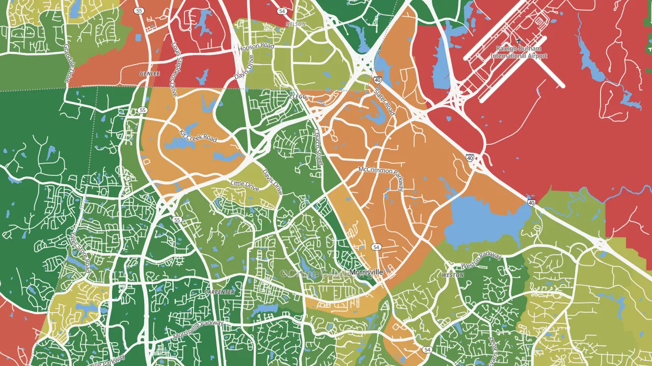 Morrisville, NC Map of Robbery Rates