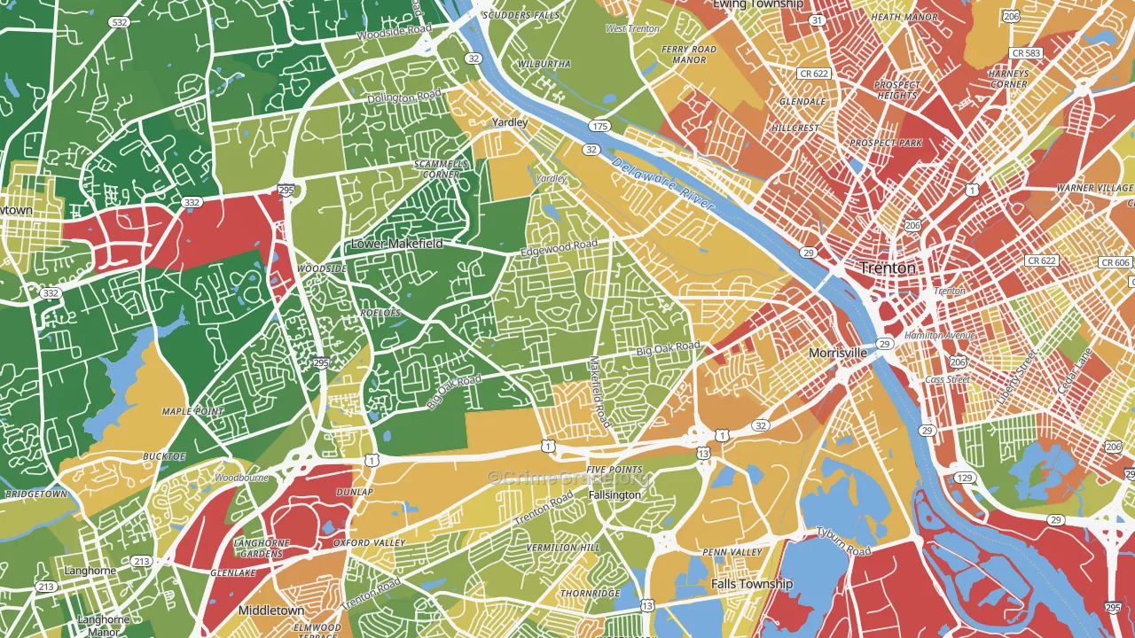 Morrisville, PA Map of Robbery Rates