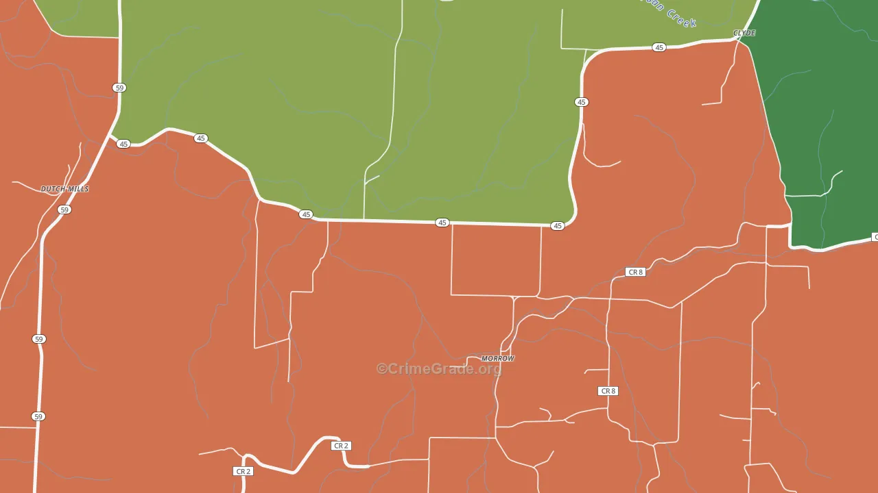 Morrow, AR Map of Robbery Rates