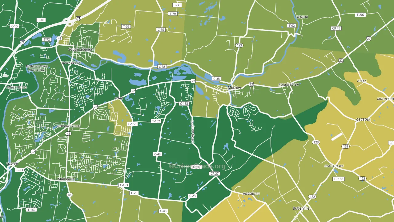 Morrow, OH Map of Robbery Rates