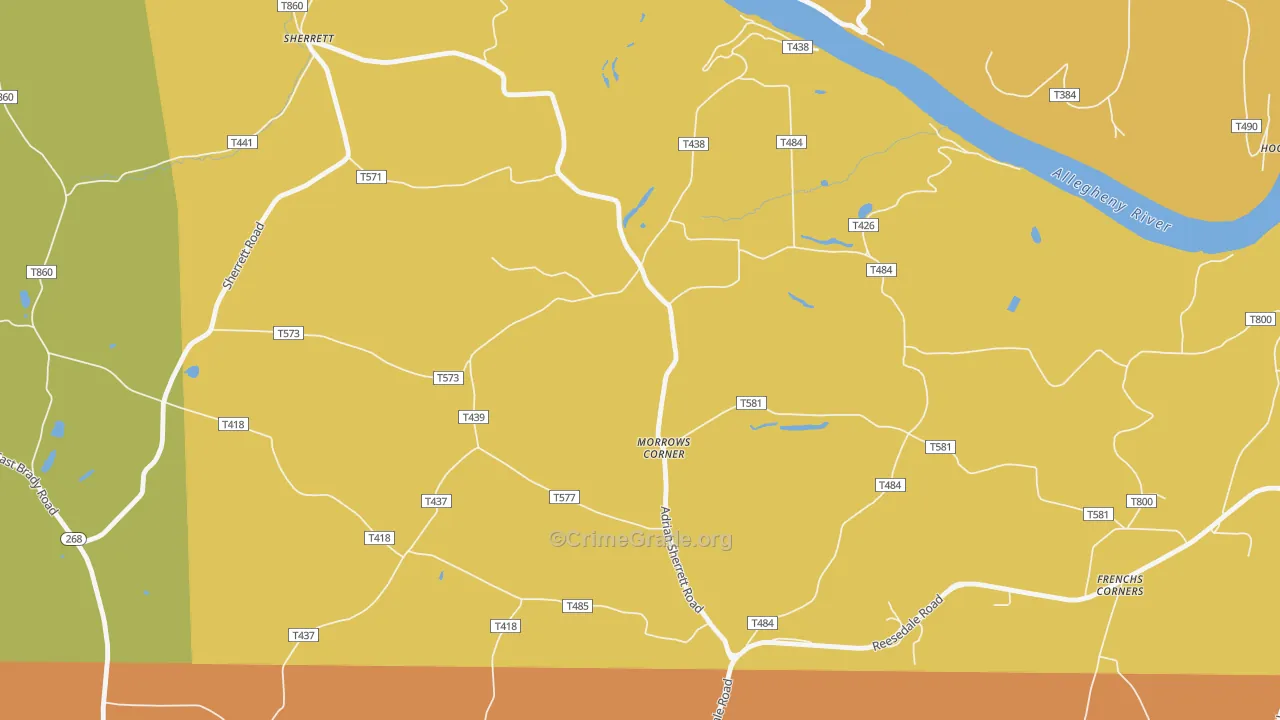 Morrows Corner, PA Map of Robbery Rates